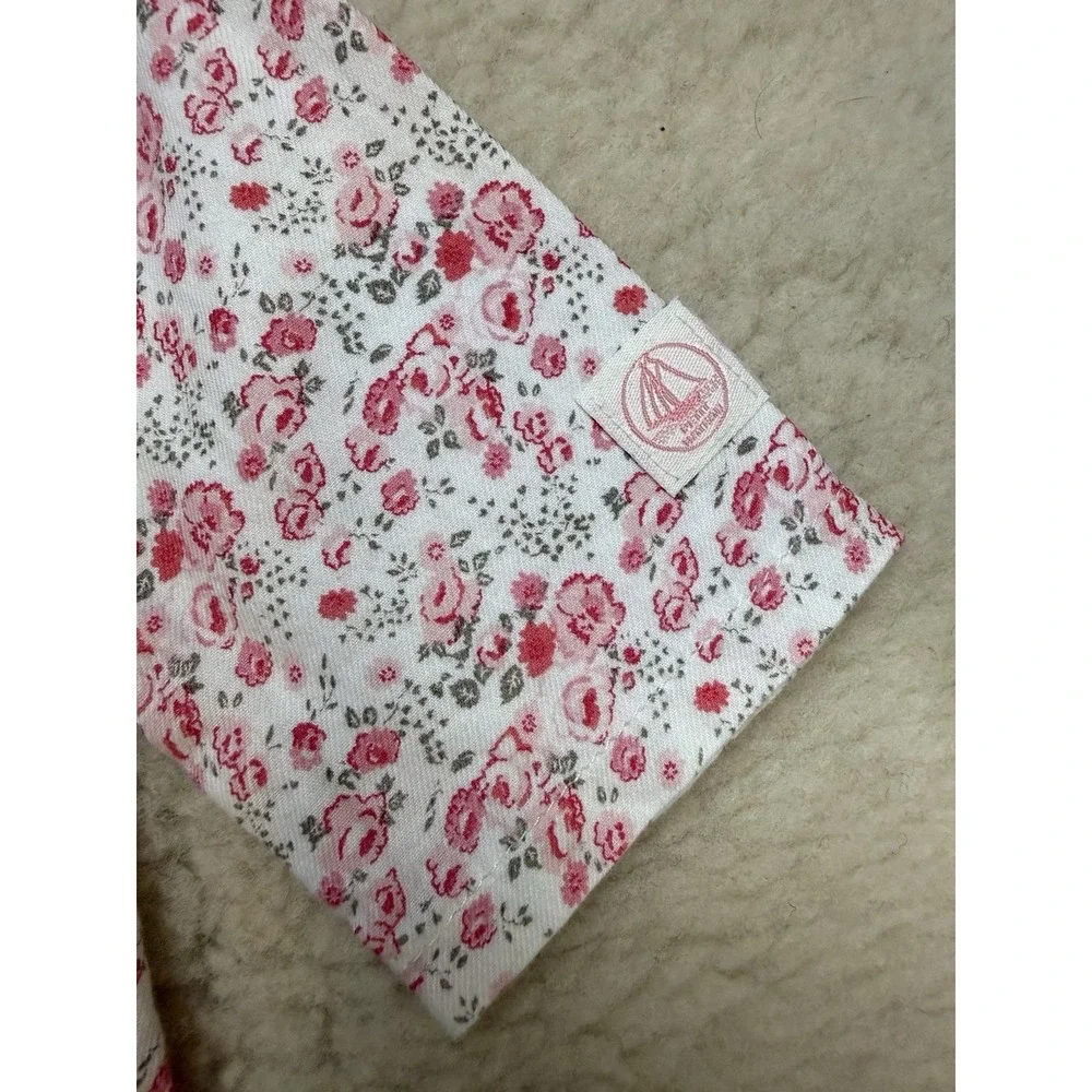 Petit Bateau Baby Girl 12M Floral Bodysuit Top Pink Rose Ruffle French Cotton